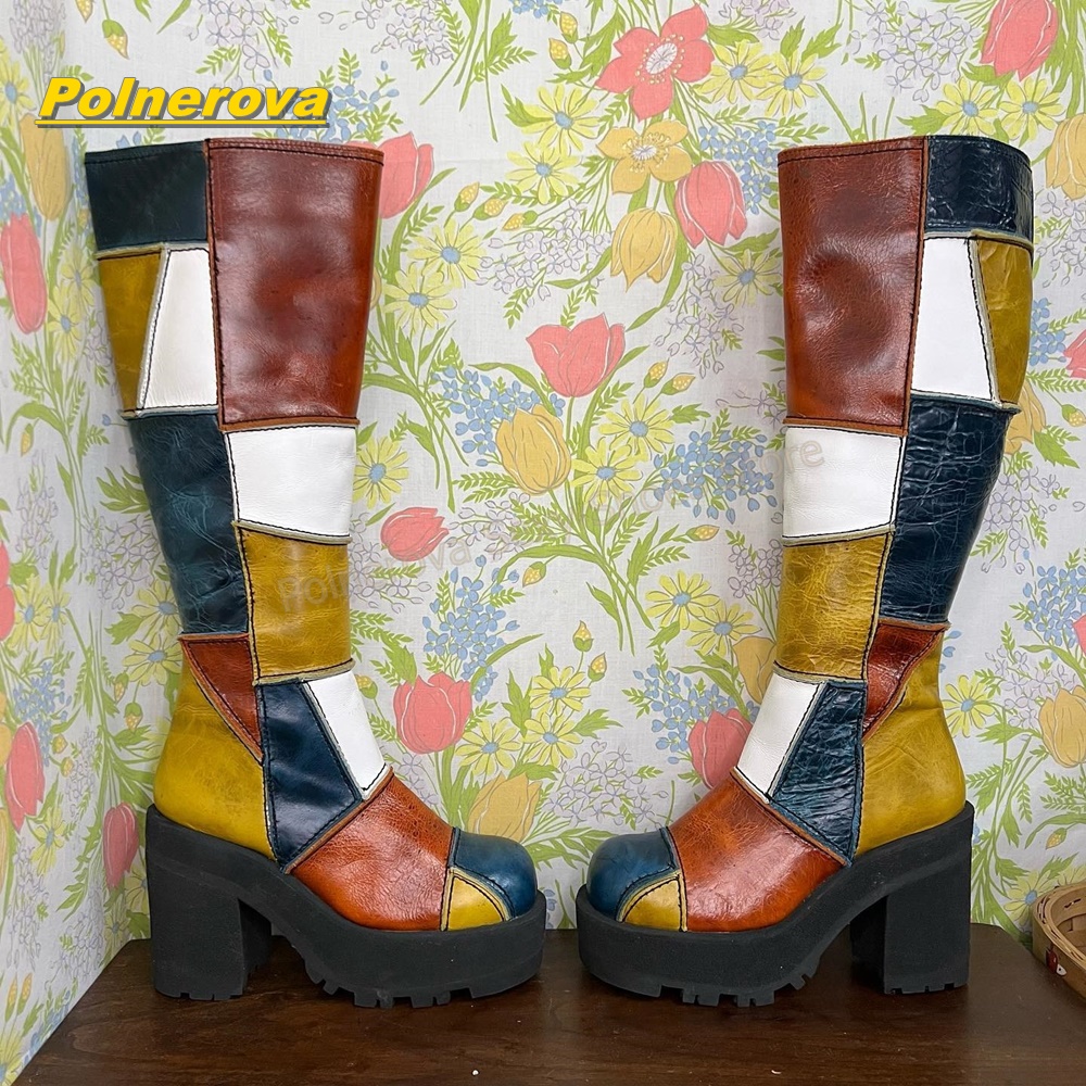 Street Fashion Y2K - Botas Altas de Cuero con Parches