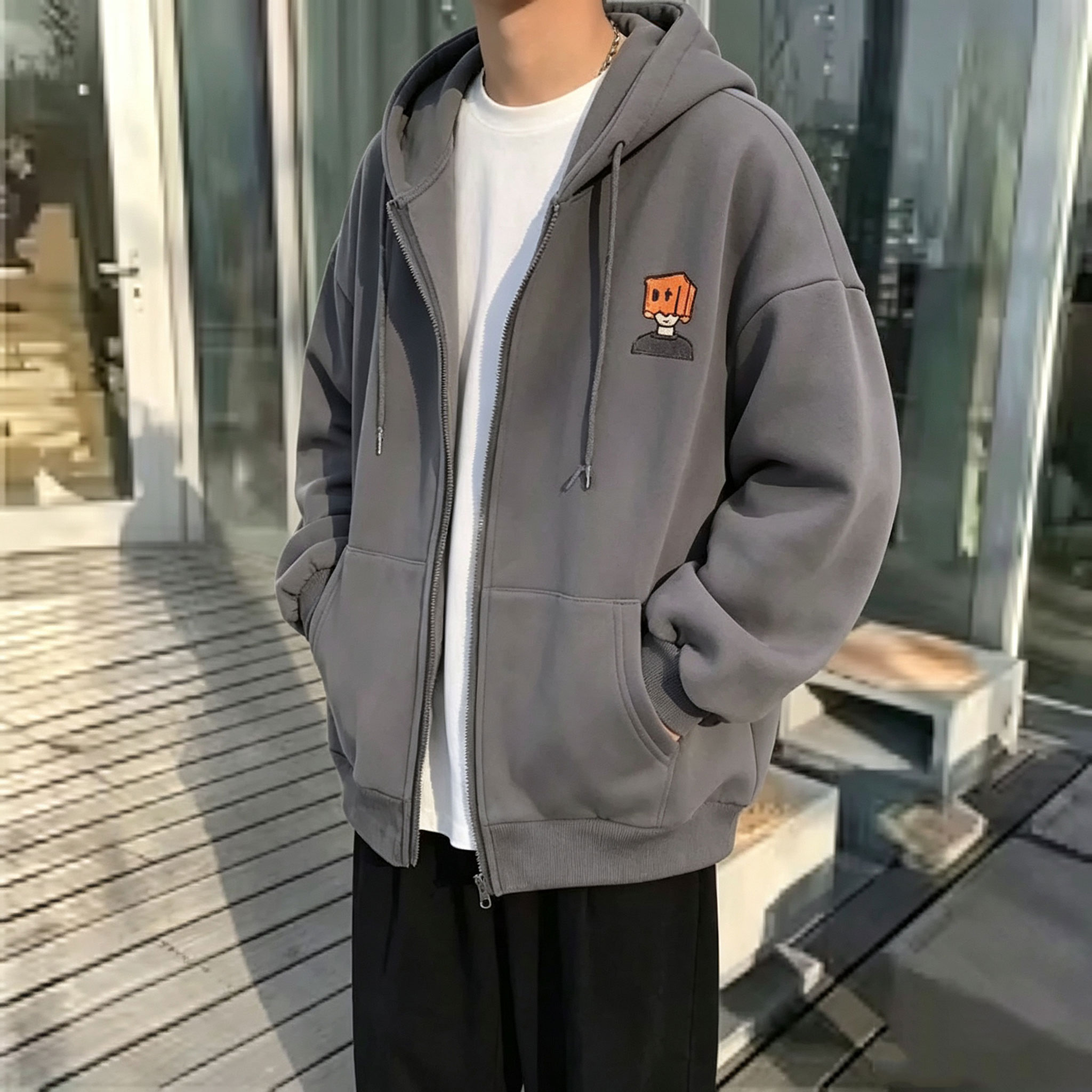 Street Fashion Zip Up Hoodie - Sudadera con capucha High Street para