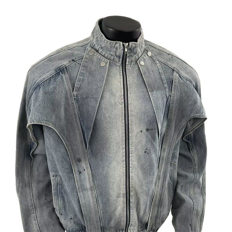 Street Fashion Vibes - Chaqueta vaquera desgastada para hombre, abrigo