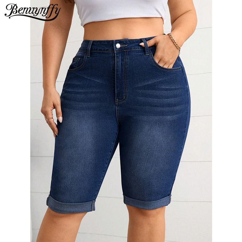 Street Fashion Plus Size - Benuynffy Jeans de mezclilla elásticos vintage
