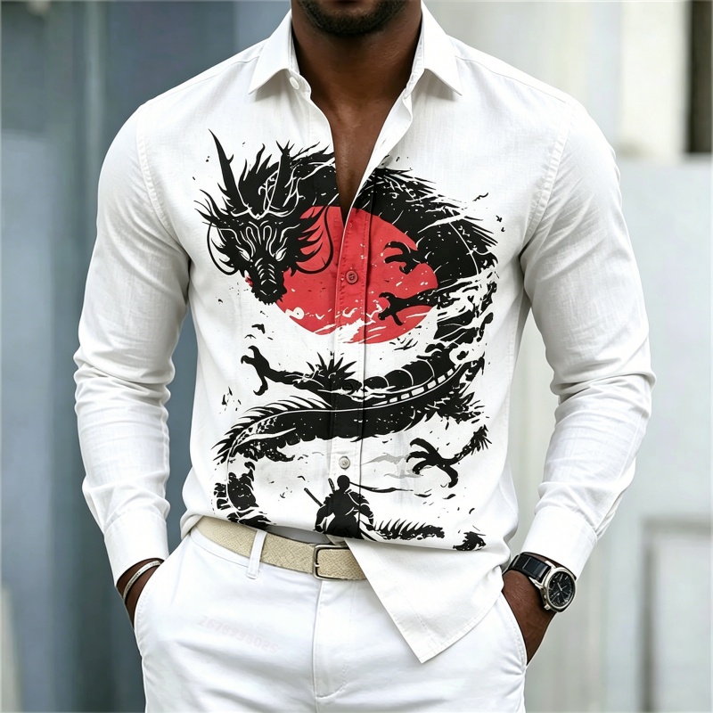 Street Fashion In China - Camisa de Hombre 2026, Blanca, Negra
