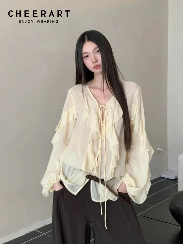 CHEERART, blusa con volantes y - Street Fashion Fall 2025 reseña y precio