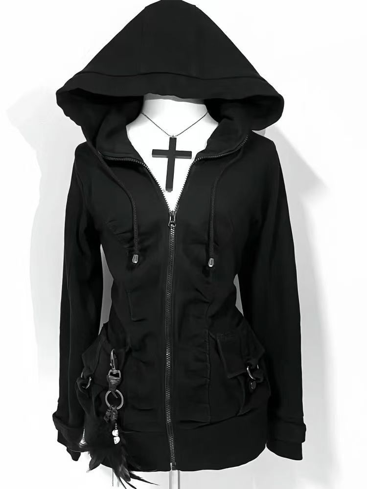 Sudadera con Capucha Negra de  - Street Fashion Zip Up Hoodie reseña y precio