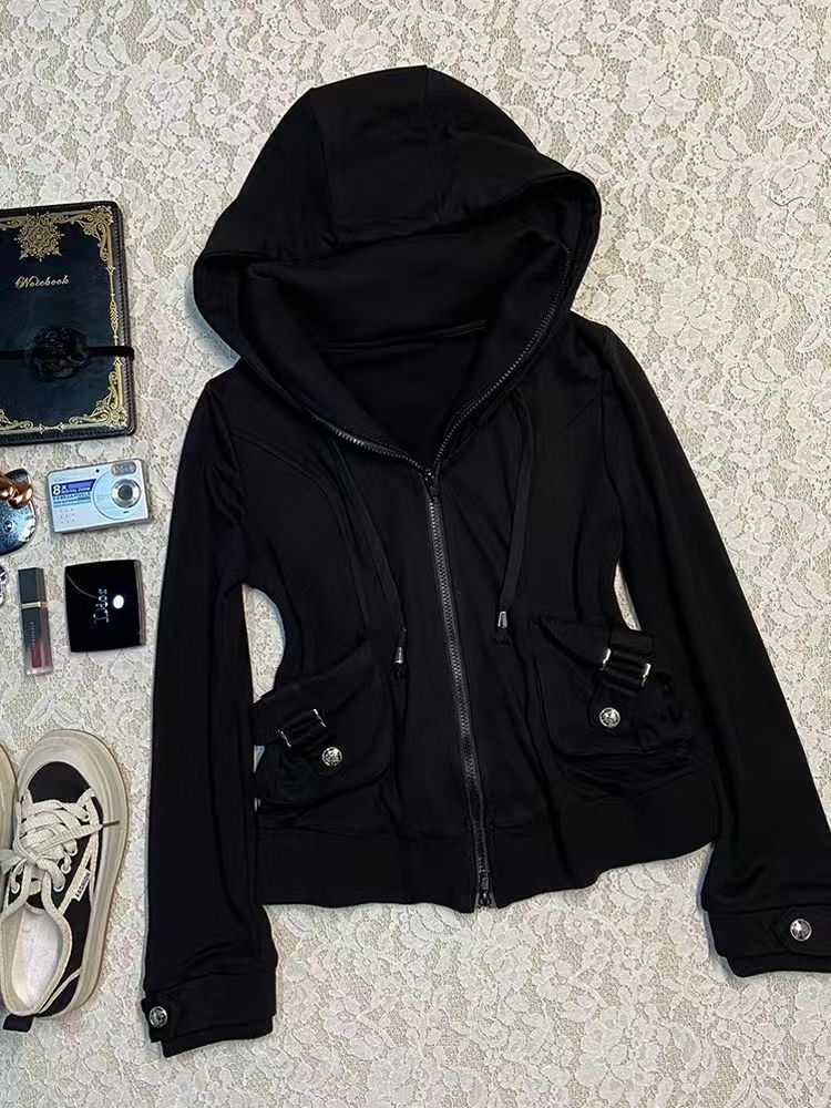 Sudadera con Capucha Negra de  - Street Fashion Zip Up Hoodie reseña y precio